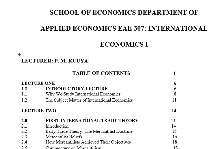 EAE 307 International Economics I Notes